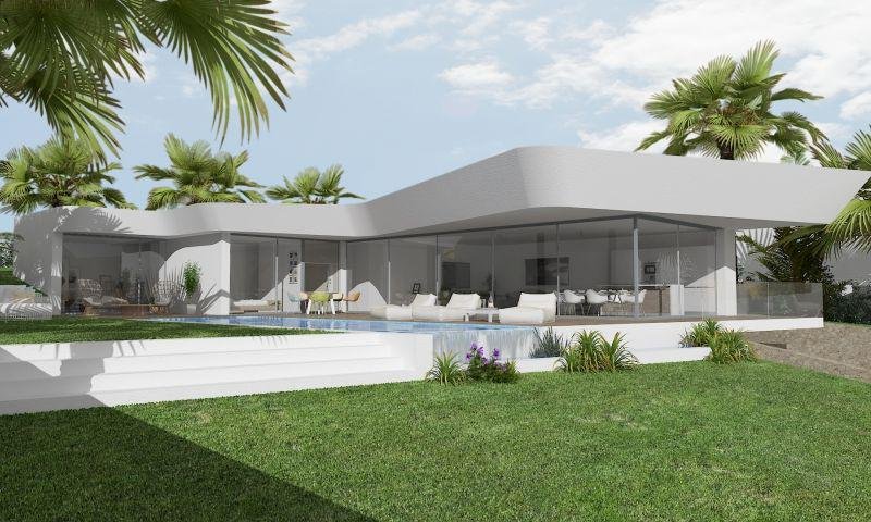 Casa moderna con piscina y jardín