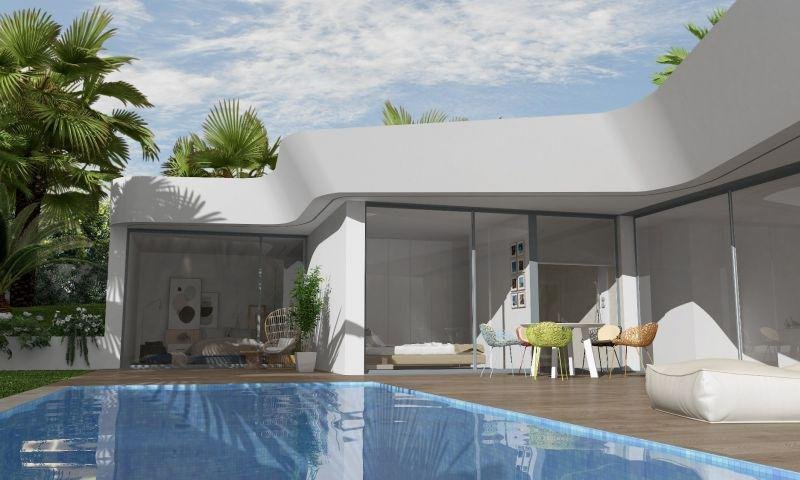 Casa moderna con piscina y jardín