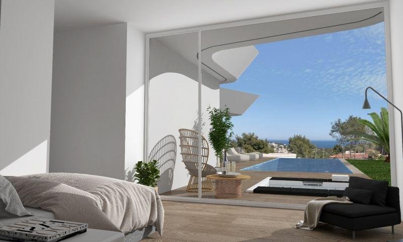 Sala contemporánea con vista al mar