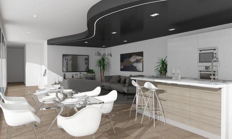 Moderno diseño de cocina y sala
