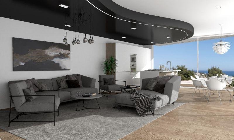 Sala moderna con vista al mar