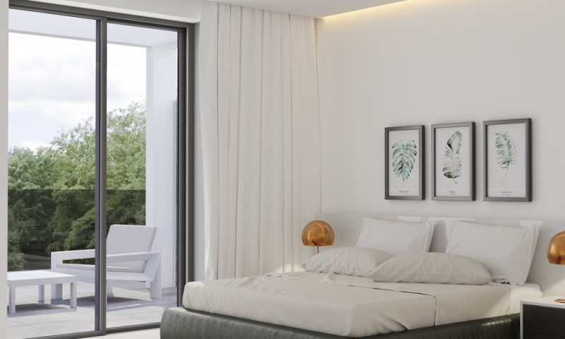 Habitación moderna con vistas al exterior