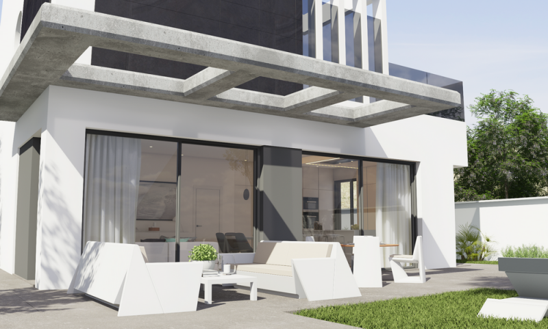 Moderna terraza con mobiliario elegante