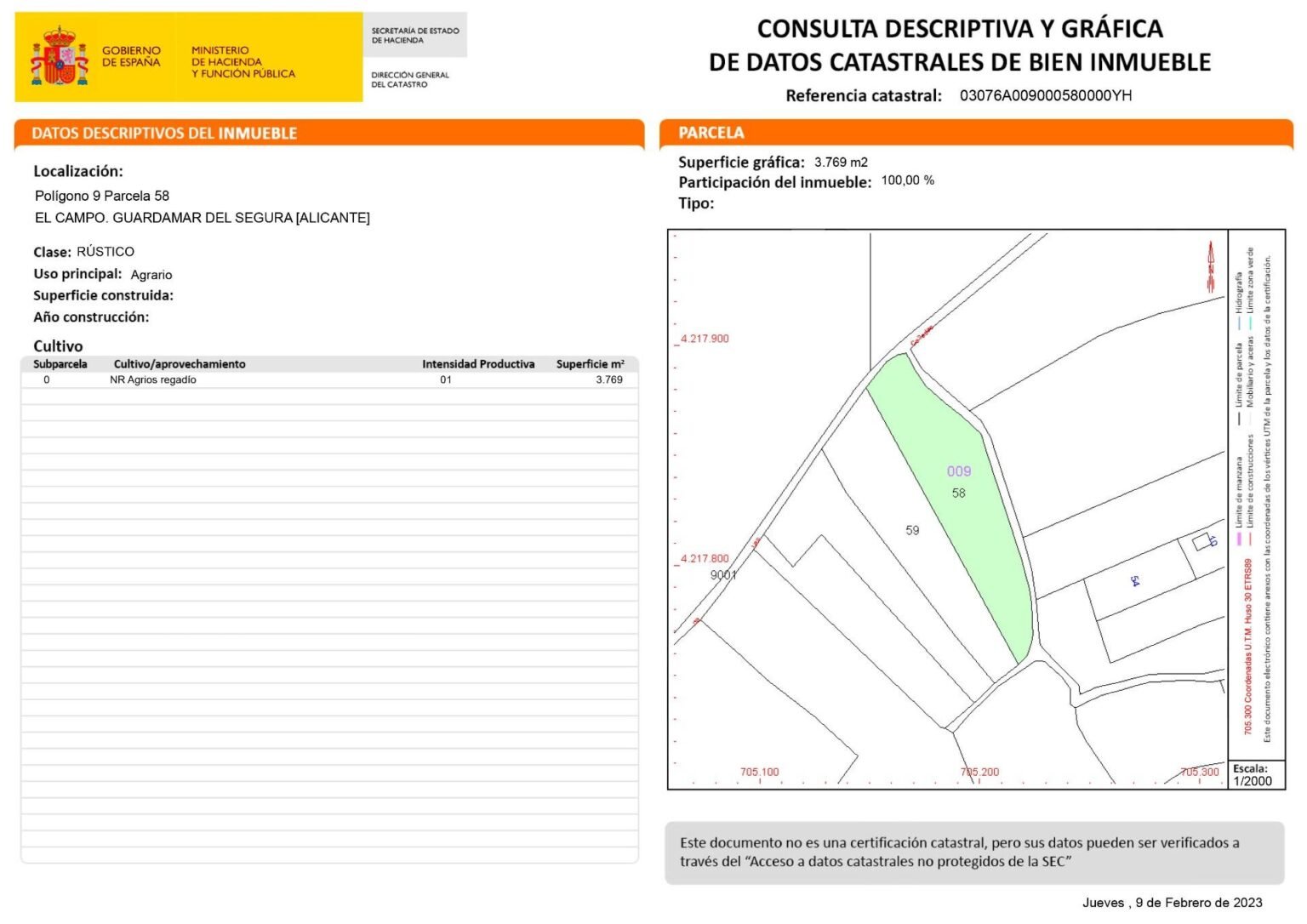 Datos catastrales de un inmueble