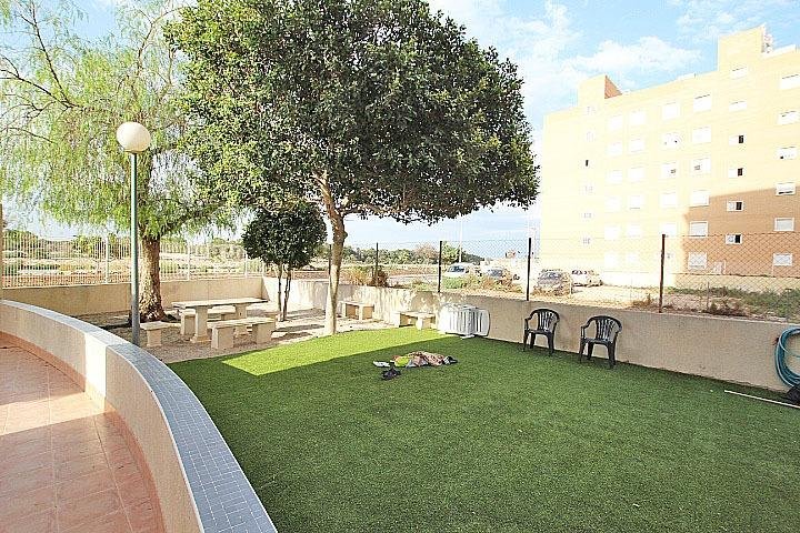 Jardín con césped y árboles