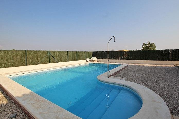 Piscina con jardín verde alrededor