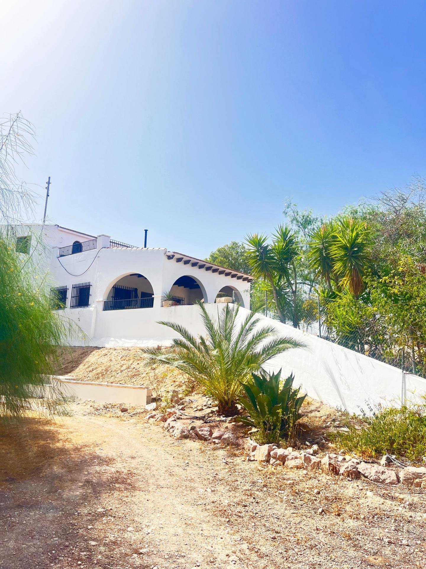 Casa con jardín y palmeras